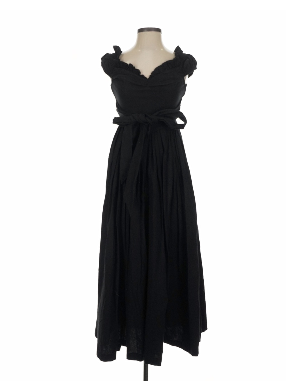 NWT Free People Black Ruffled Midi Dress with Waist Tie size XS